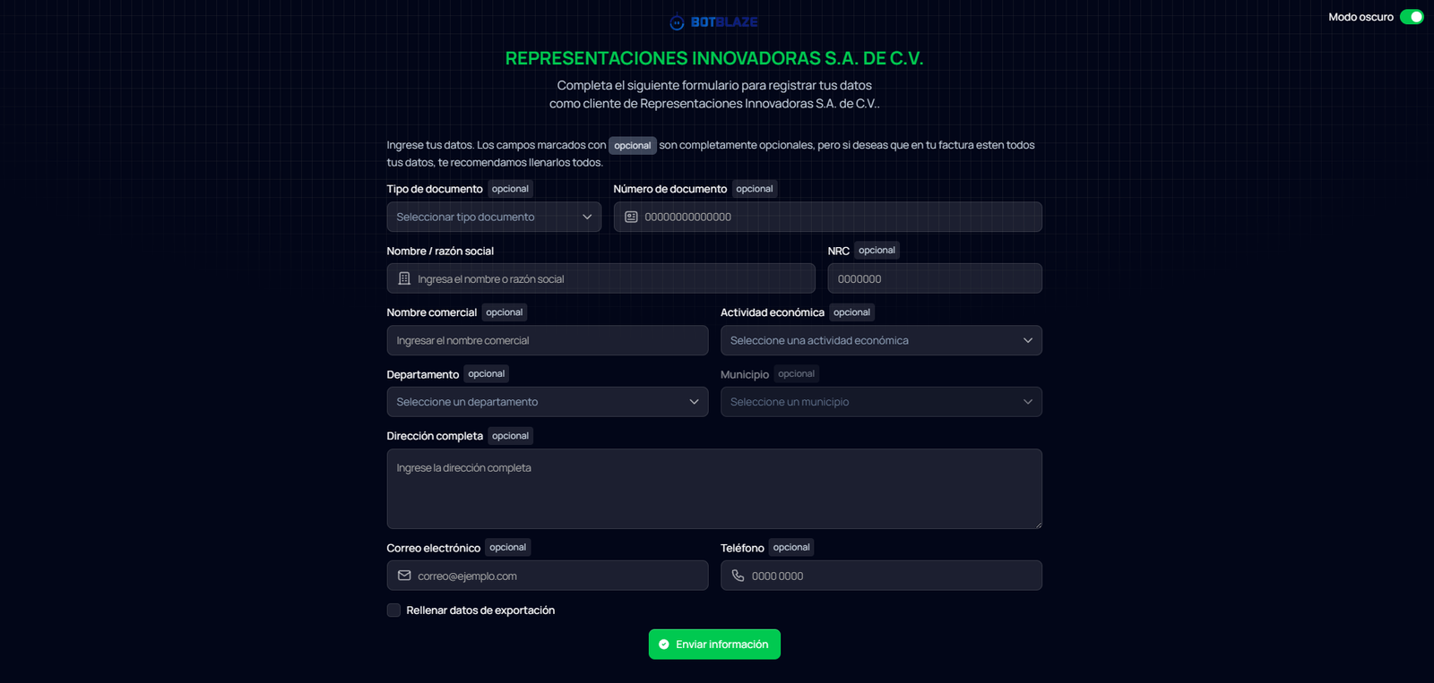 Registro del cliente