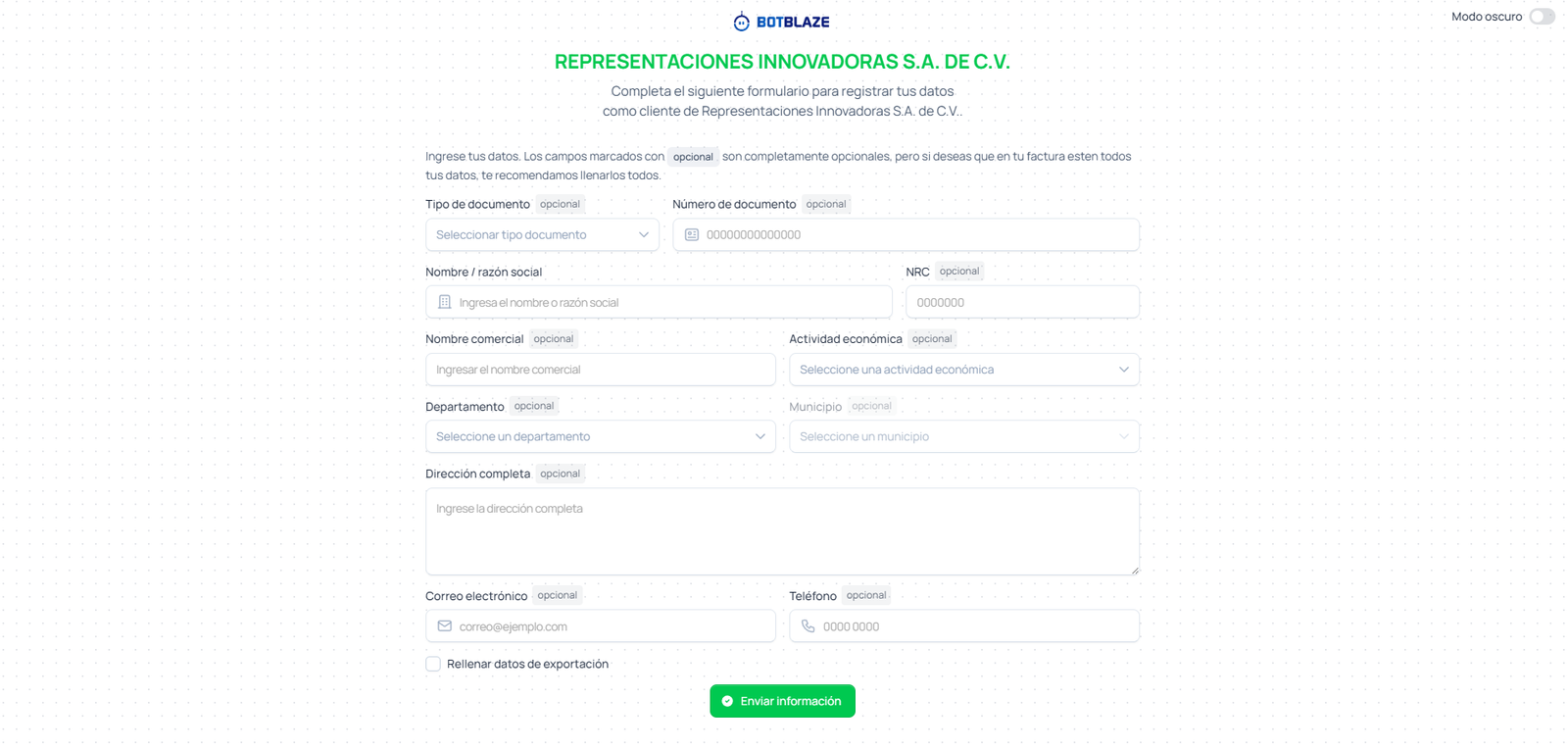 Registro del cliente