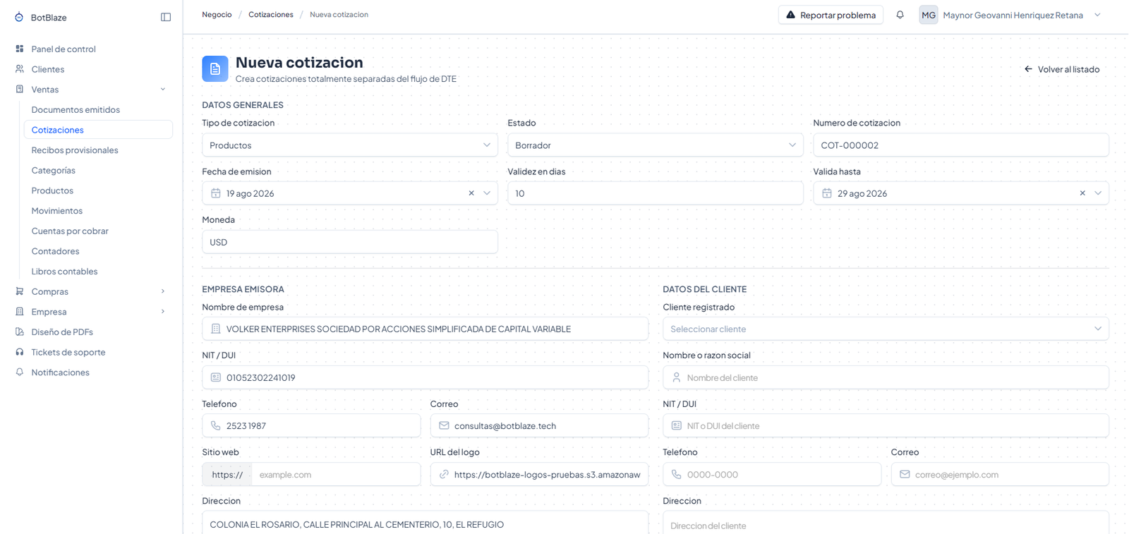 Crear nueva cotización